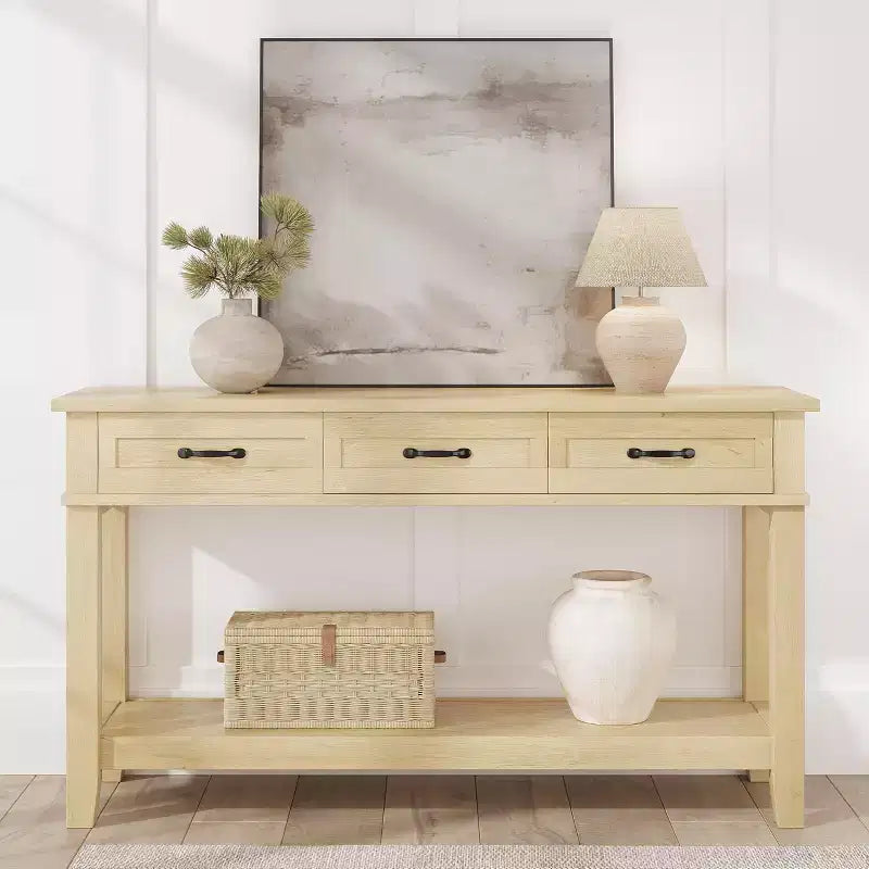 Entryway Table, Console Table with 3 Storage Drawers, 3 Tier Farmhouse Wooden Sofa Table, Hallway Tables for Entryway, Living Room