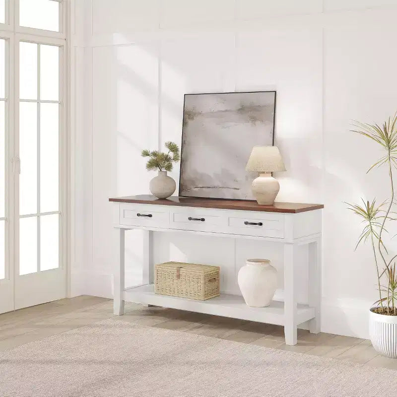 Entryway Table, Console Table with 3 Storage Drawers, 3 Tier Farmhouse Wooden Sofa Table, Hallway Tables for Entryway, Living Room