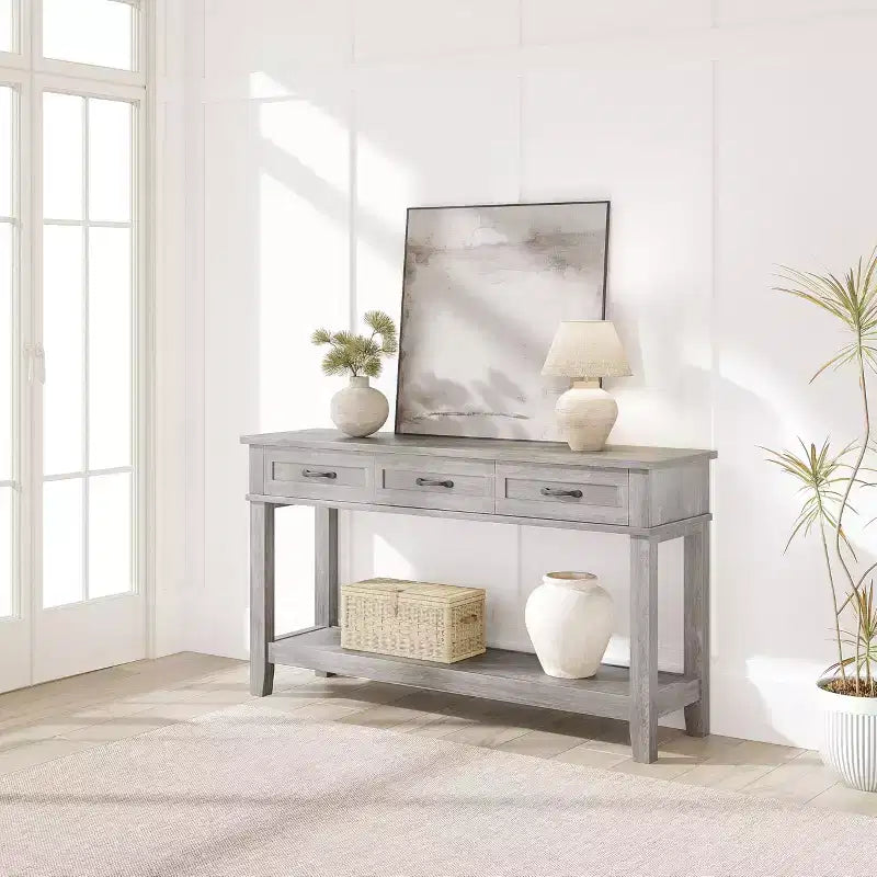 Entryway Table, Console Table with 3 Storage Drawers, 3 Tier Farmhouse Wooden Sofa Table, Hallway Tables for Entryway, Living Room