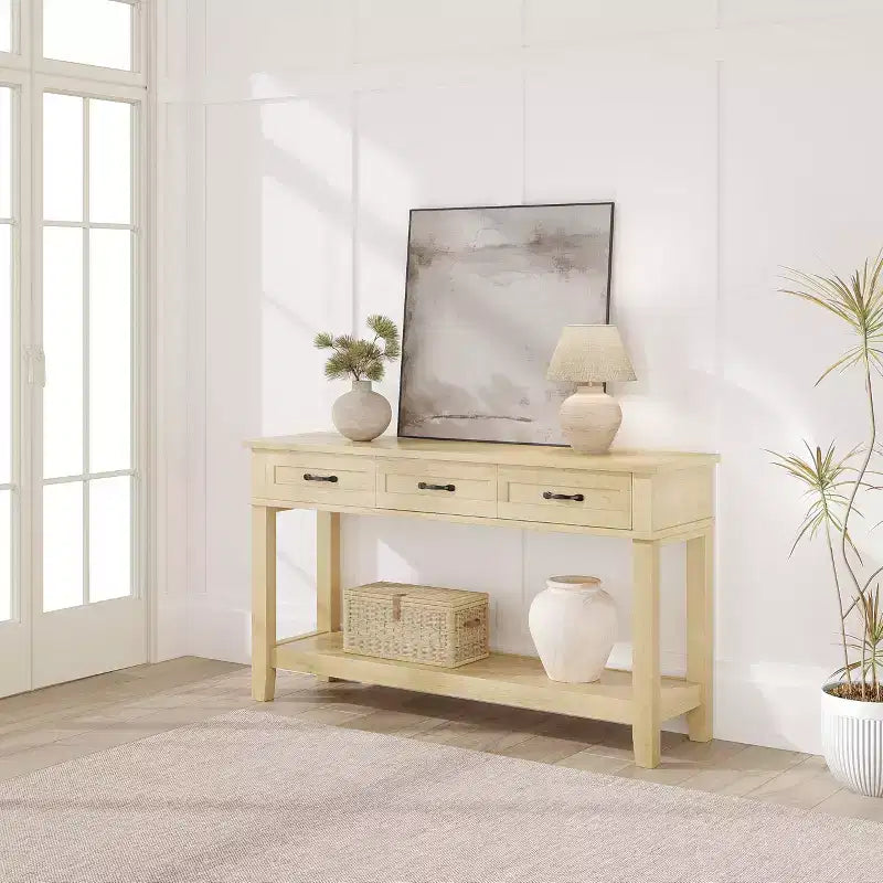 Entryway Table, Console Table with 3 Storage Drawers, 3 Tier Farmhouse Wooden Sofa Table, Hallway Tables for Entryway, Living Room