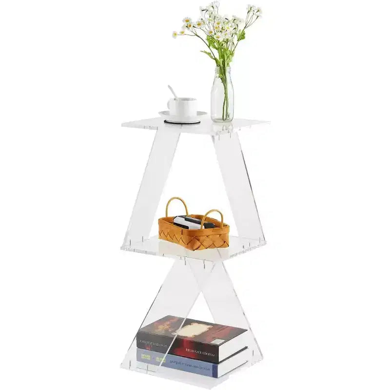 Acrylic Ladder Bookshelf,11.8*11.8*27.4in,3-Tier Clear Wall Mounted Book Shelf for Small Spaces,Multipurpose Bookcase for Living Room,Bathroom,Office