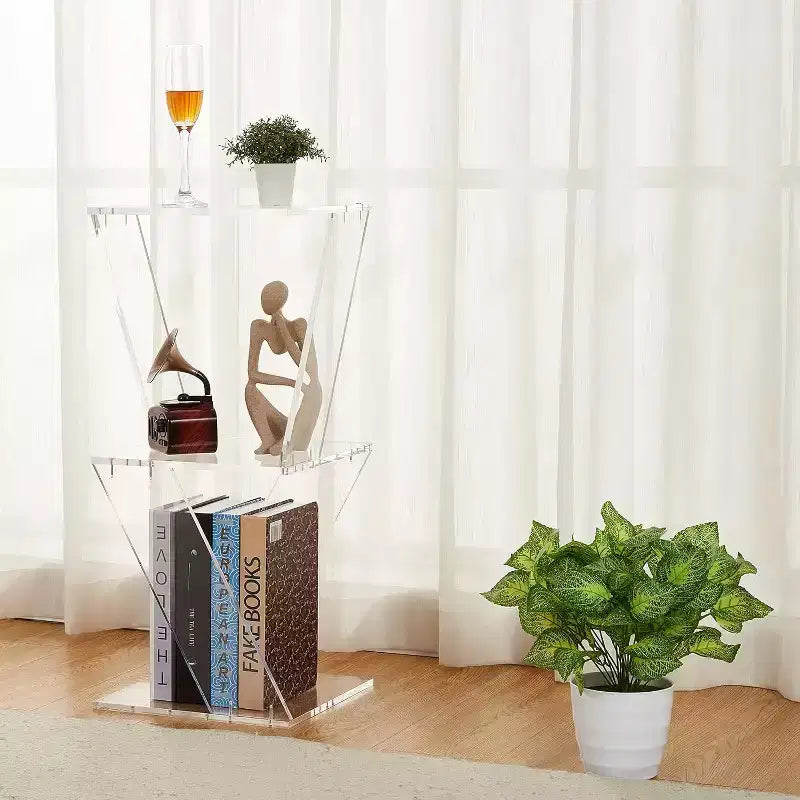 Acrylic Ladder Bookshelf,11.8*11.8*27.4in,3-Tier Clear Wall Mounted Book Shelf for Small Spaces,Multipurpose Bookcase for Living Room,Bathroom,Office