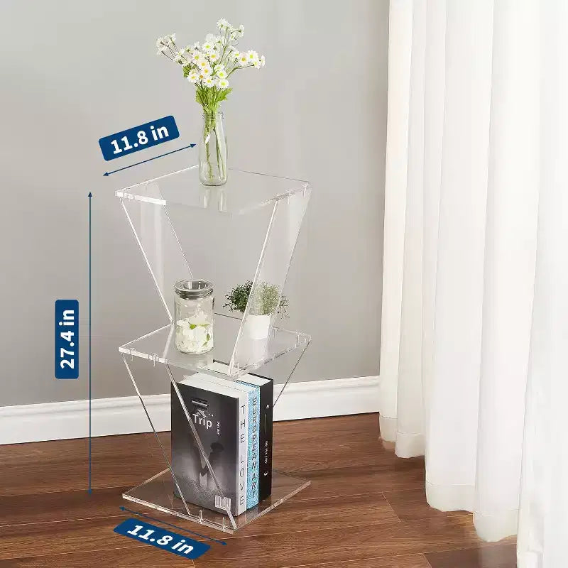 Acrylic Ladder Bookshelf,11.8*11.8*27.4in,3-Tier Clear Wall Mounted Book Shelf for Small Spaces,Multipurpose Bookcase for Living Room,Bathroom,Office