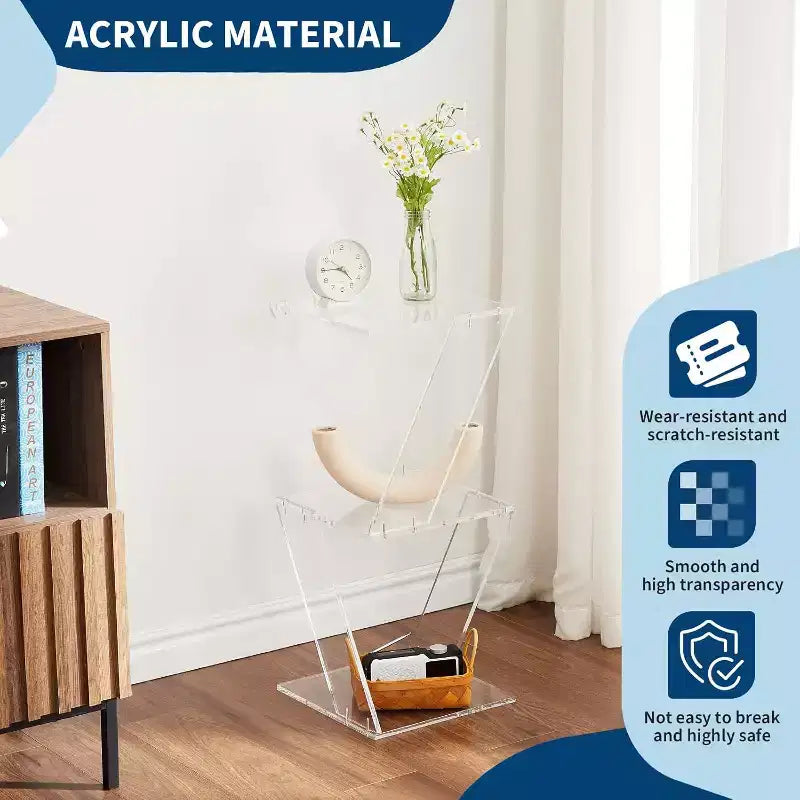 Acrylic Ladder Bookshelf,11.8*11.8*27.4in,3-Tier Clear Wall Mounted Book Shelf for Small Spaces,Multipurpose Bookcase for Living Room,Bathroom,Office