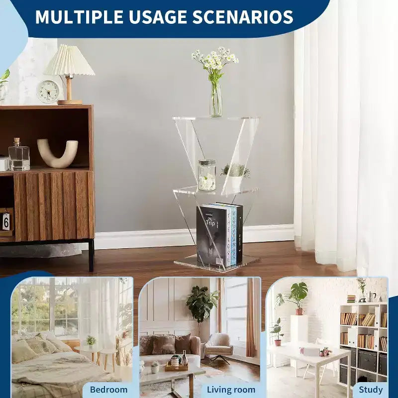 Acrylic Ladder Bookshelf,11.8*11.8*27.4in,3-Tier Clear Wall Mounted Book Shelf for Small Spaces,Multipurpose Bookcase for Living Room,Bathroom,Office