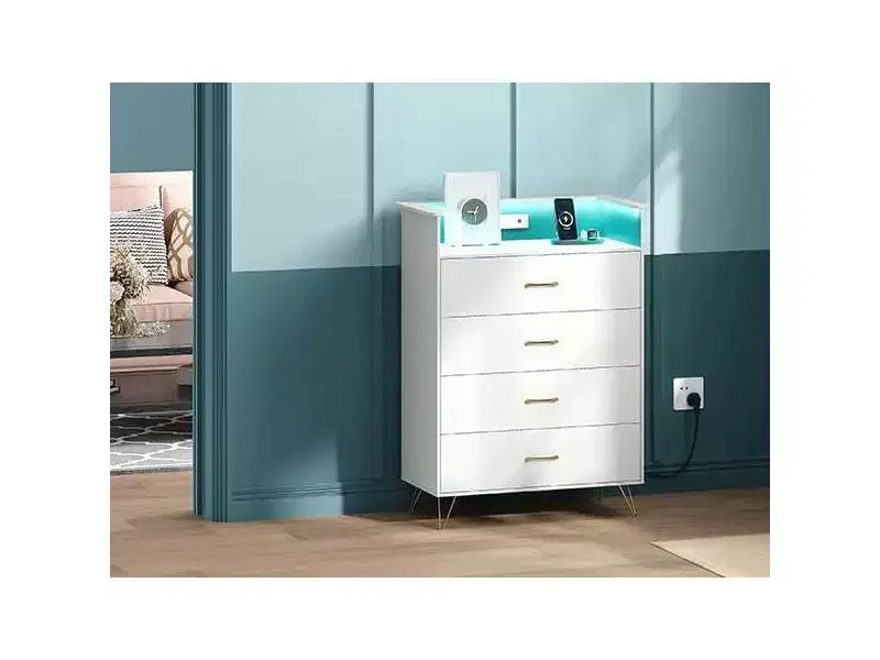 WhiteTall 4-Drawer Dresser with Modern Design, Large Capacity Storage Organizer for Bedroom , Multi-Functional Cabinet with Smooth Glide Drawers