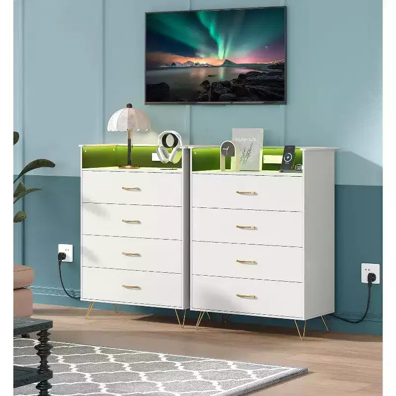 WhiteTall 4-Drawer Dresser with Modern Design, Large Capacity Storage Organizer for Bedroom , Multi-Functional Cabinet with Smooth Glide Drawers