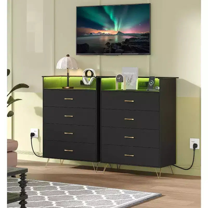 WhiteTall 4-Drawer Dresser with Modern Design, Large Capacity Storage Organizer for Bedroom , Multi-Functional Cabinet with Smooth Glide Drawers