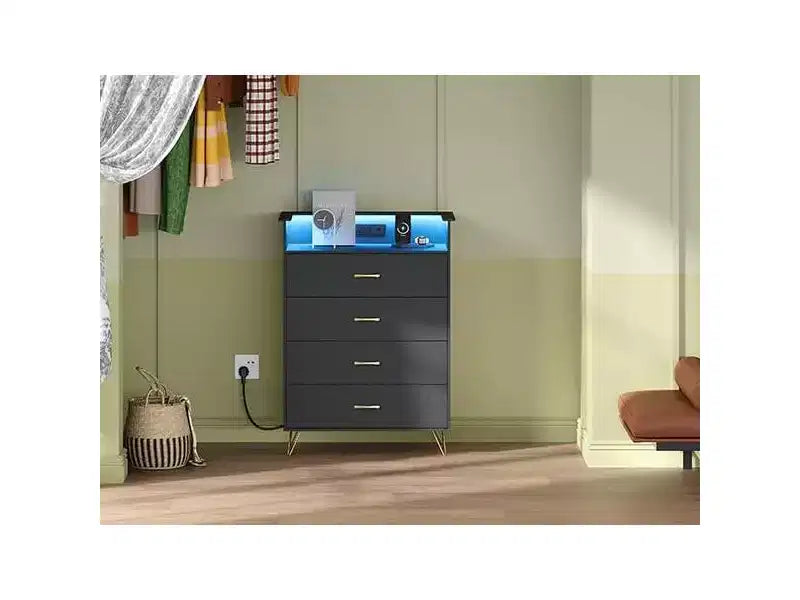 WhiteTall 4-Drawer Dresser with Modern Design, Large Capacity Storage Organizer for Bedroom , Multi-Functional Cabinet with Smooth Glide Drawers