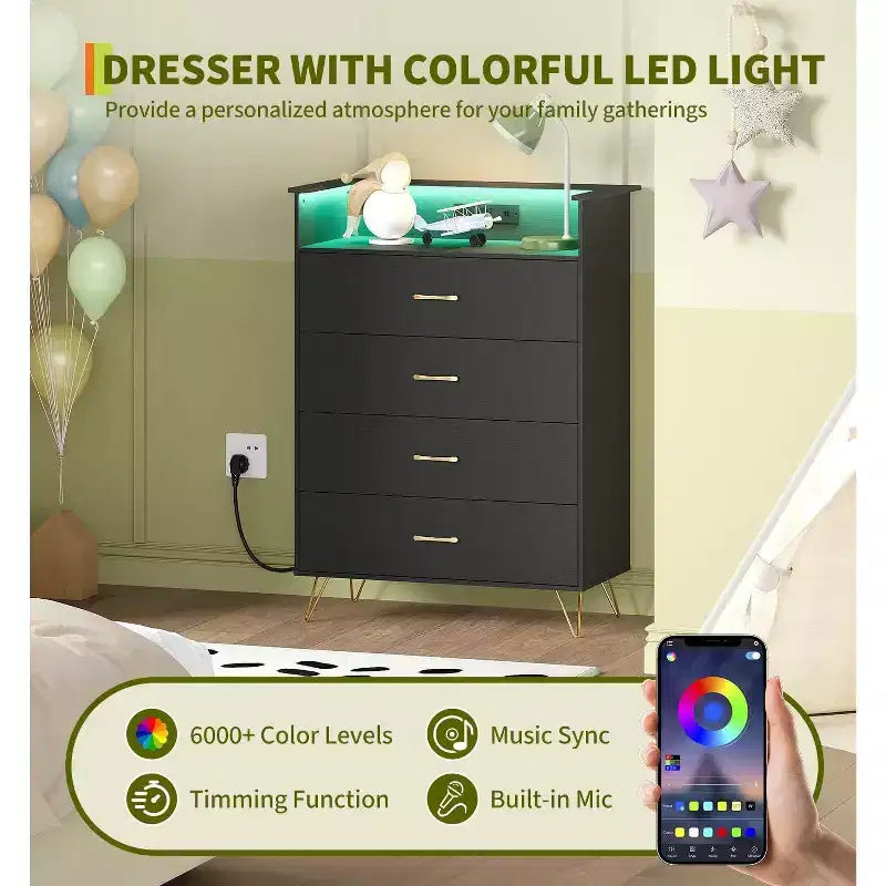 WhiteTall 4-Drawer Dresser with Modern Design, Large Capacity Storage Organizer for Bedroom , Multi-Functional Cabinet with Smooth Glide Drawers