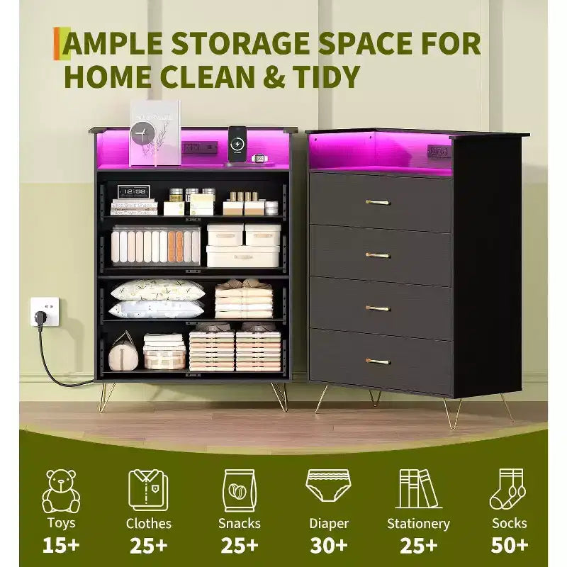WhiteTall 4-Drawer Dresser with Modern Design, Large Capacity Storage Organizer for Bedroom , Multi-Functional Cabinet with Smooth Glide Drawers