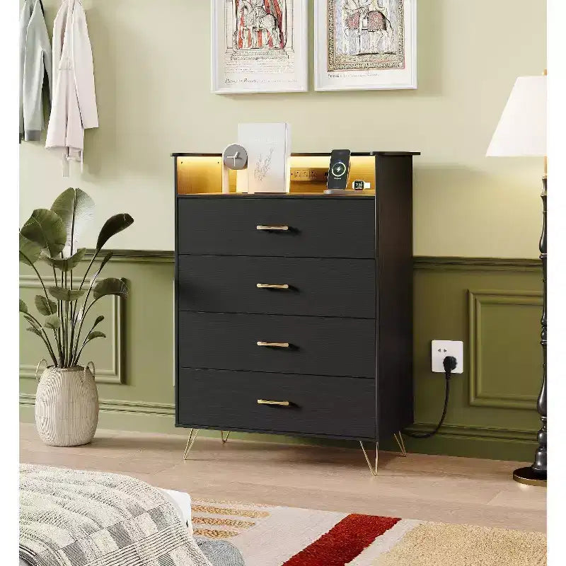 WhiteTall 4-Drawer Dresser with Modern Design, Large Capacity Storage Organizer for Bedroom , Multi-Functional Cabinet with Smooth Glide Drawers