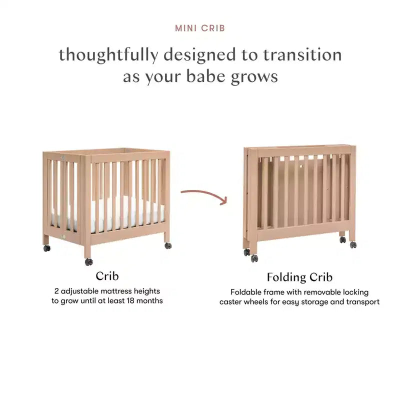 Babyletto Origami Mini Portable Folding Crib with Wheels