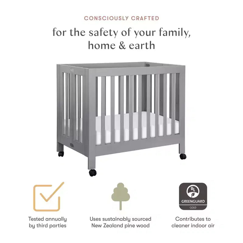 Babyletto Origami Mini Portable Folding Crib with Wheels