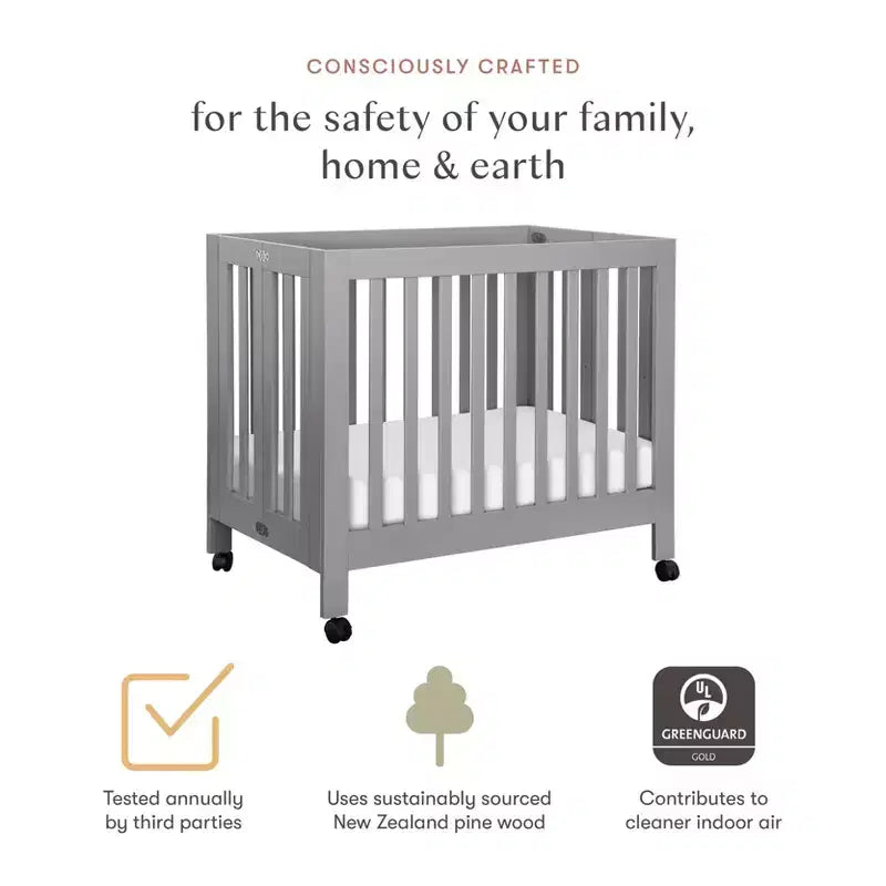 Babyletto Origami Mini Portable Folding Crib with Wheels