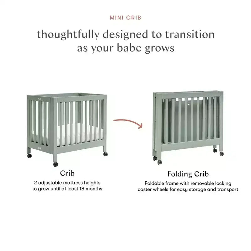 Babyletto Origami Mini Portable Folding Crib with Wheels