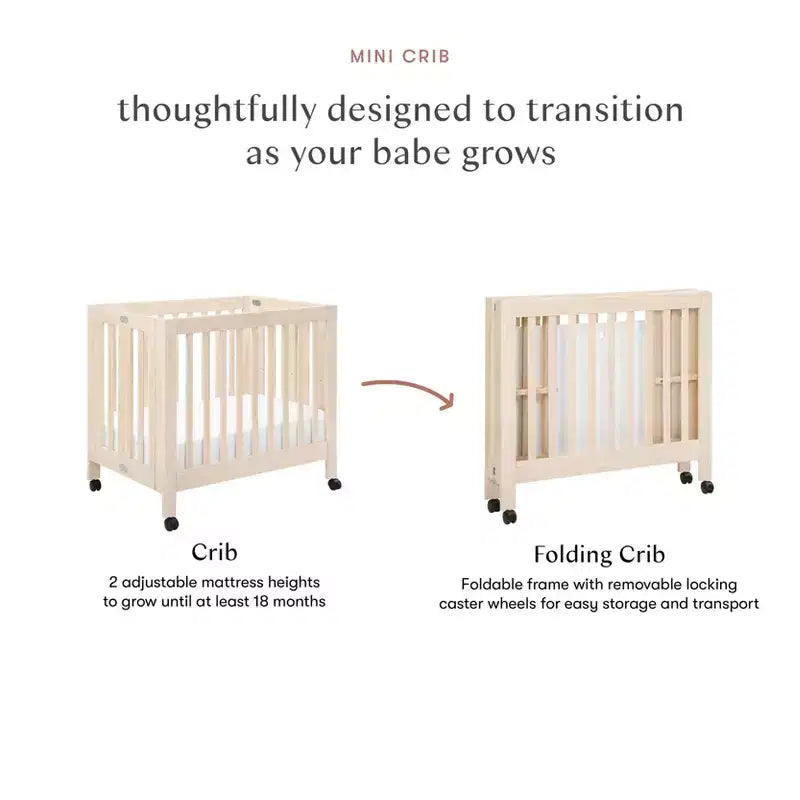 Babyletto Origami Mini Portable Folding Crib with Wheels