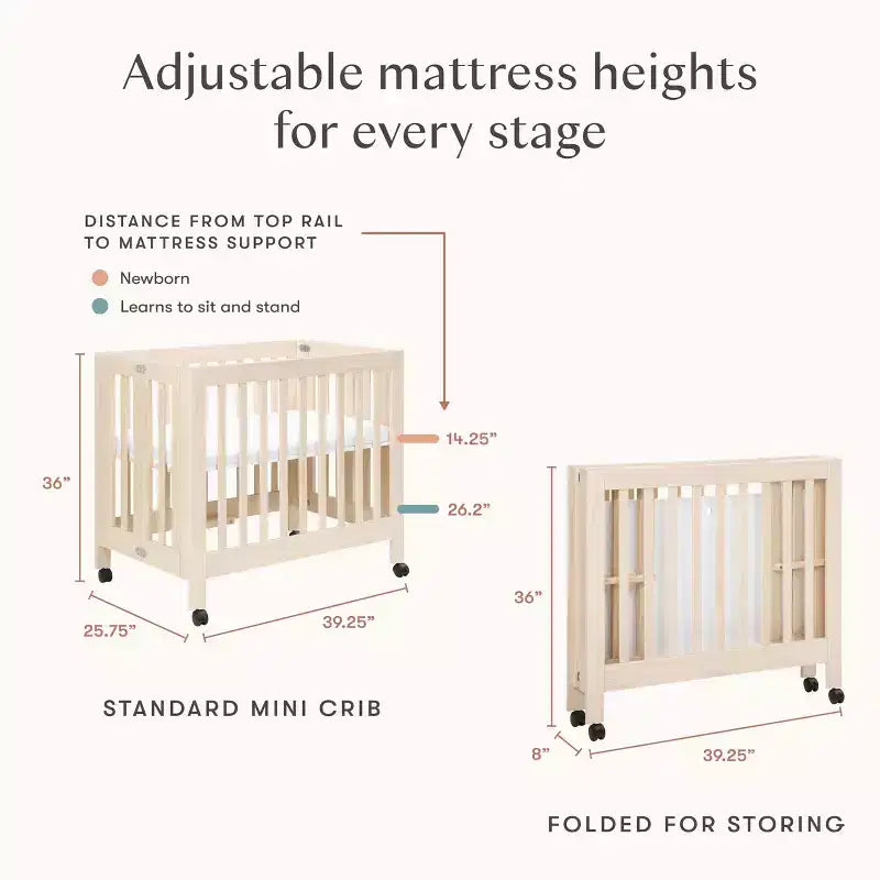 Babyletto Origami Mini Portable Folding Crib with Wheels