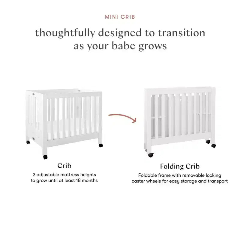 Babyletto Origami Mini Portable Folding Crib with Wheels