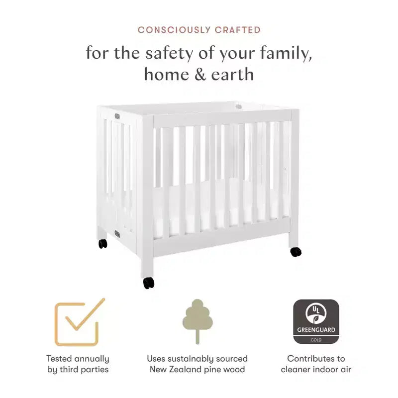 Babyletto Origami Mini Portable Folding Crib with Wheels