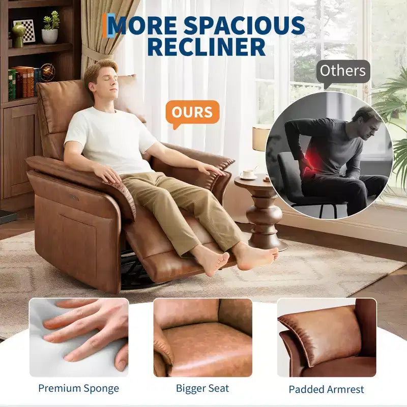 Power Recliner Swivel Rocker: 270 Glider, USB Port, Chenille upholstered , Double Armrests - for Living Room & Nursery