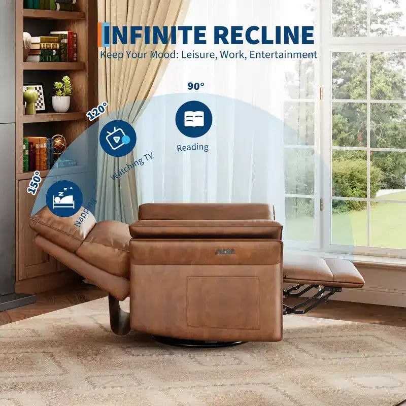 Power Recliner Swivel Rocker: 270 Glider, USB Port, Chenille upholstered , Double Armrests - for Living Room & Nursery