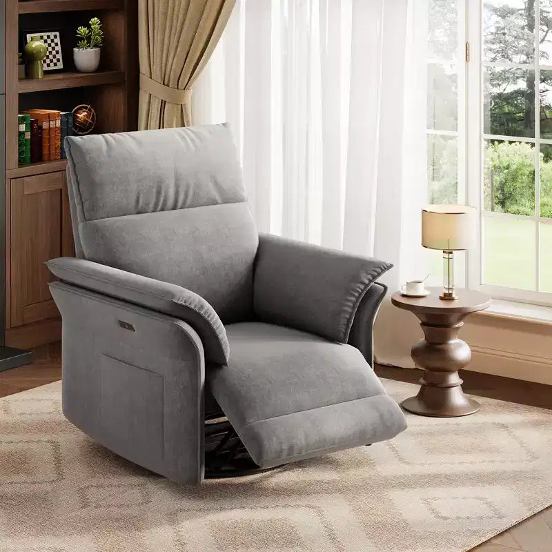 Power Recliner Swivel Rocker: 270 Glider, USB Port, Chenille upholstered , Double Armrests - for Living Room & Nursery
