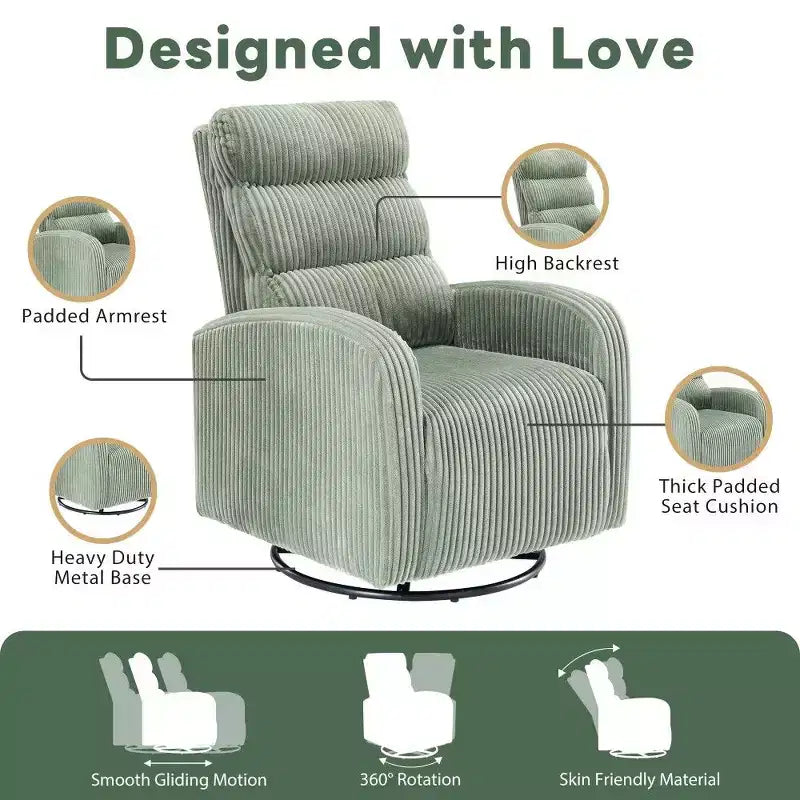 TUYOHW 360 Swivel Rocking Chair,High Back Sofa Chair with Thickened Cushion, Plush Single Seater for Living Room