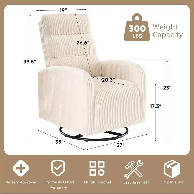 TUYOHW 360 Swivel Rocking Chair,High Back Sofa Chair with Thickened Cushion, Plush Single Seater for Living Room