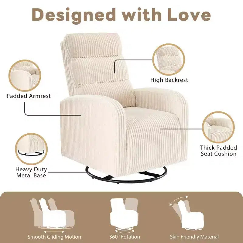 TUYOHW 360 Swivel Rocking Chair,High Back Sofa Chair with Thickened Cushion, Plush Single Seater for Living Room
