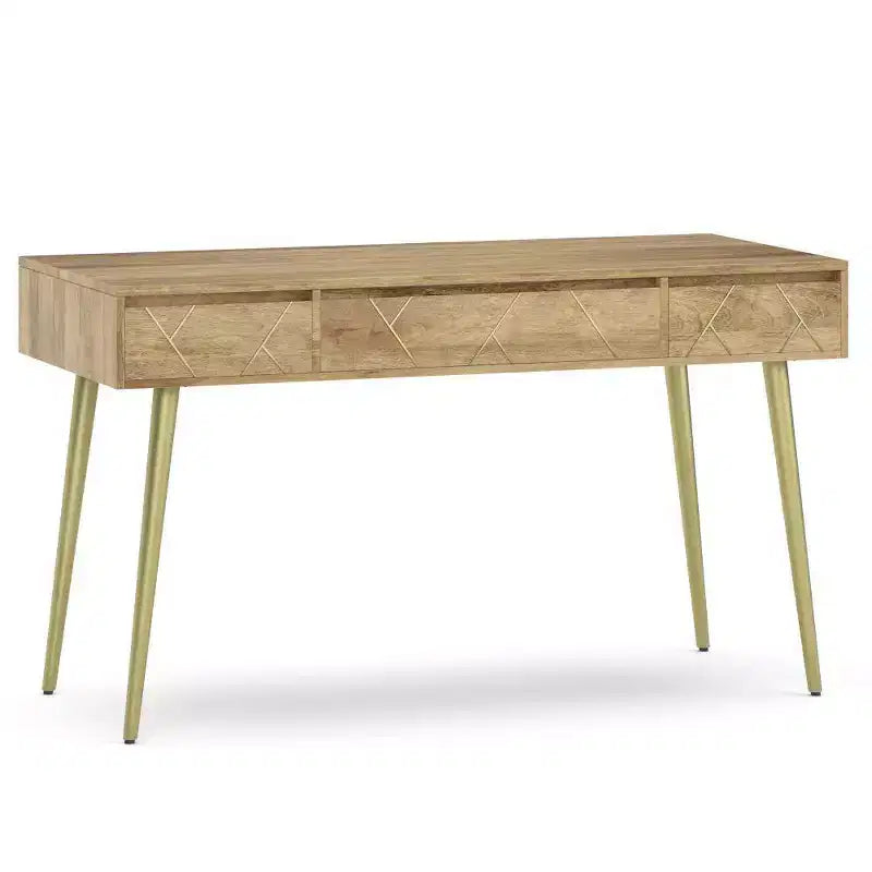 WyndenHall Bissell Desk Natural: Mid-Century Modern Style, Mango Wood & Metal Frame, File Cabinet Included