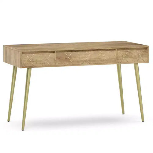 WyndenHall Bissell Desk Natural: Mid-Century Modern Style, Mango Wood & Metal Frame, File Cabinet Included