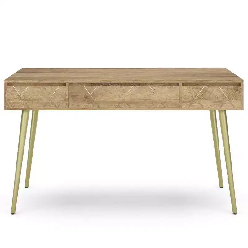 WyndenHall Bissell Desk Natural: Mid-Century Modern Style, Mango Wood & Metal Frame, File Cabinet Included