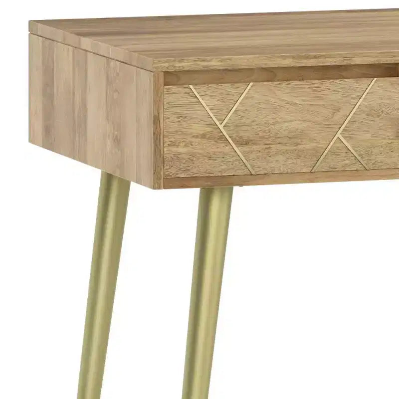 WyndenHall Bissell Desk Natural: Mid-Century Modern Style, Mango Wood & Metal Frame, File Cabinet Included
