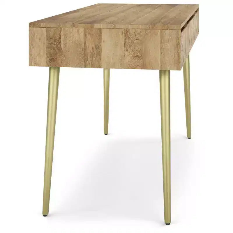 WyndenHall Bissell Desk Natural: Mid-Century Modern Style, Mango Wood & Metal Frame, File Cabinet Included