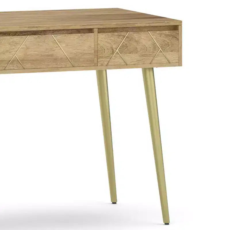 WyndenHall Bissell Desk Natural: Mid-Century Modern Style, Mango Wood & Metal Frame, File Cabinet Included