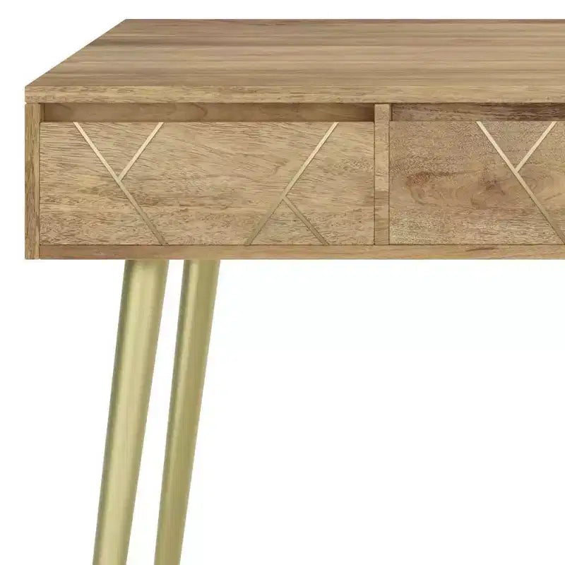 WyndenHall Bissell Desk Natural: Mid-Century Modern Style, Mango Wood & Metal Frame, File Cabinet Included