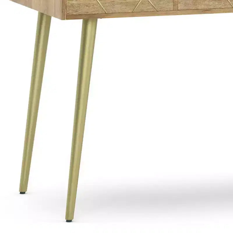 WyndenHall Bissell Desk Natural: Mid-Century Modern Style, Mango Wood & Metal Frame, File Cabinet Included