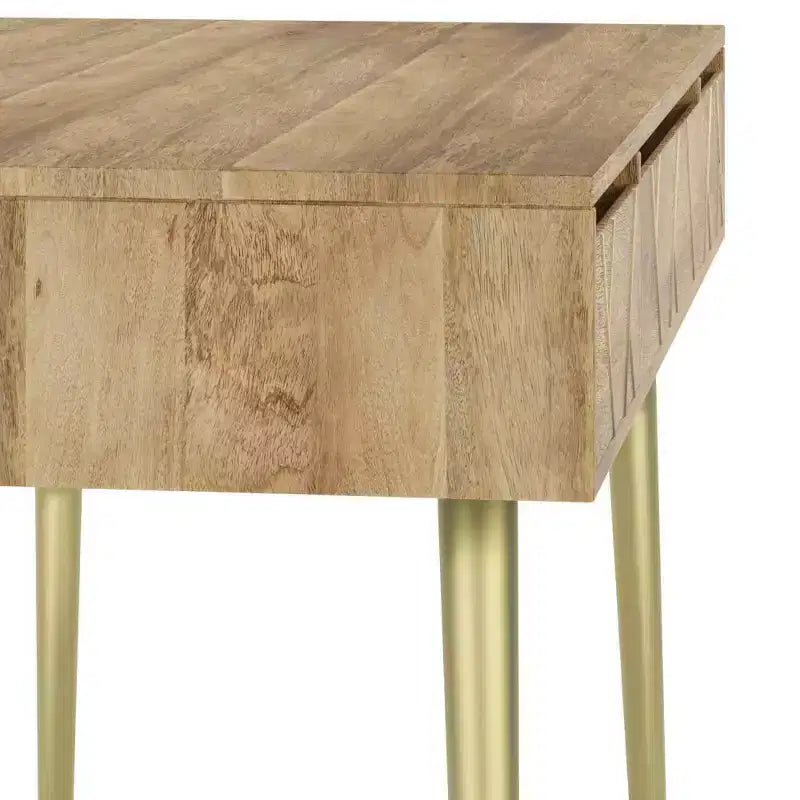 WyndenHall Bissell Desk Natural: Mid-Century Modern Style, Mango Wood & Metal Frame, File Cabinet Included