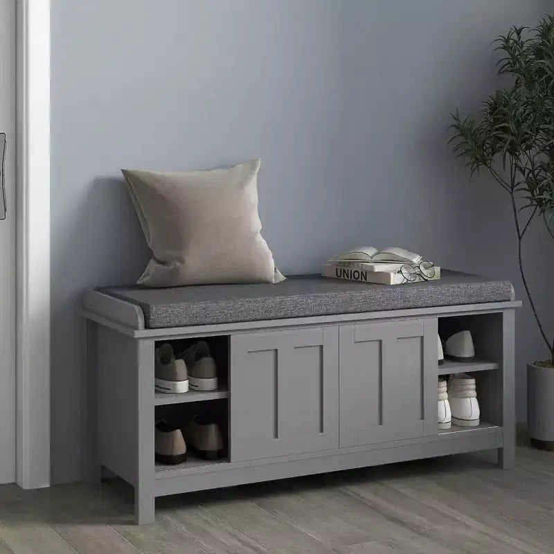 HOMCOM Entryway Shoe Bench Storage Ottoman with Adjustable Shelving, 6 Compartments, and Padded Seat