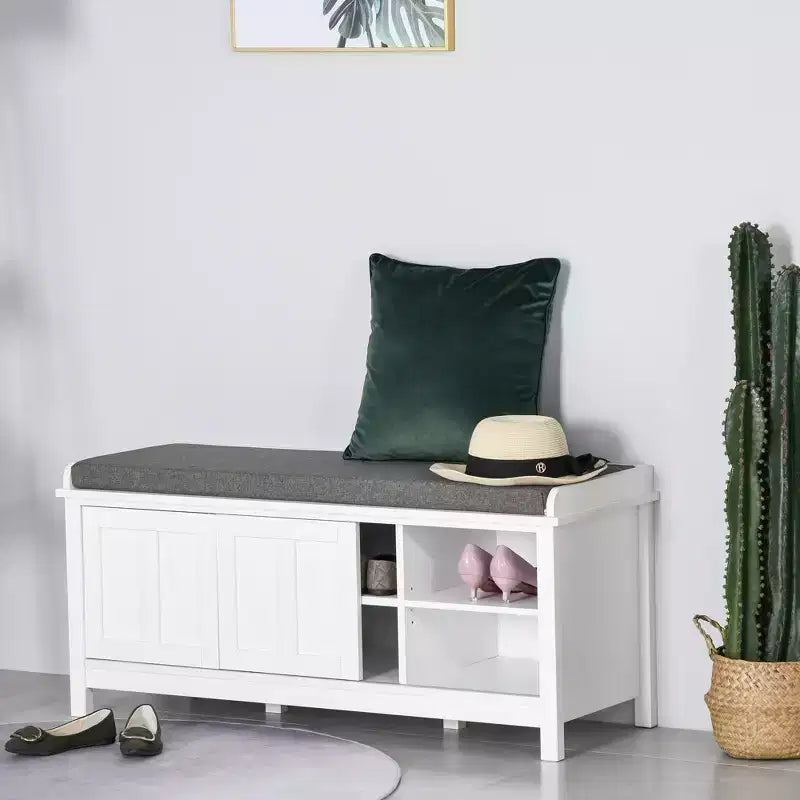 HOMCOM Entryway Shoe Bench Storage Ottoman with Adjustable Shelving, 6 Compartments, and Padded Seat