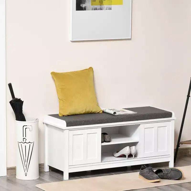 HOMCOM Entryway Shoe Bench Storage Ottoman with Adjustable Shelving, 6 Compartments, and Padded Seat