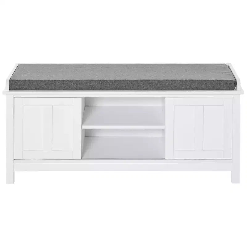 HOMCOM Entryway Shoe Bench Storage Ottoman with Adjustable Shelving, 6 Compartments, and Padded Seat