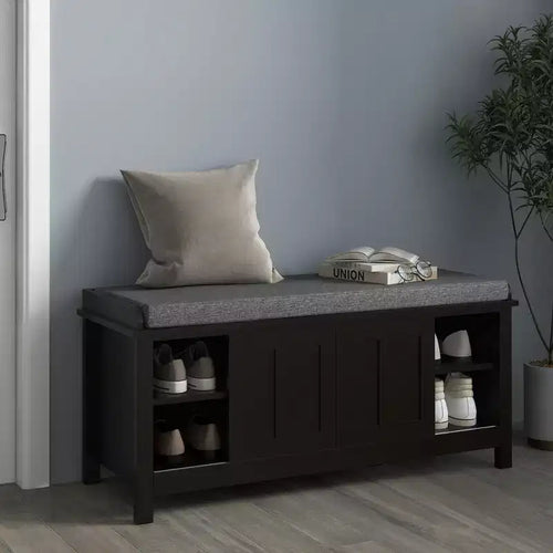HOMCOM Entryway Shoe Bench Storage Ottoman with Adjustable Shelving, 6 Compartments, and Padded Seat