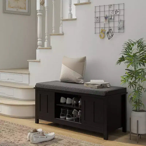 HOMCOM Entryway Shoe Bench Storage Ottoman with Adjustable Shelving, 6 Compartments, and Padded Seat