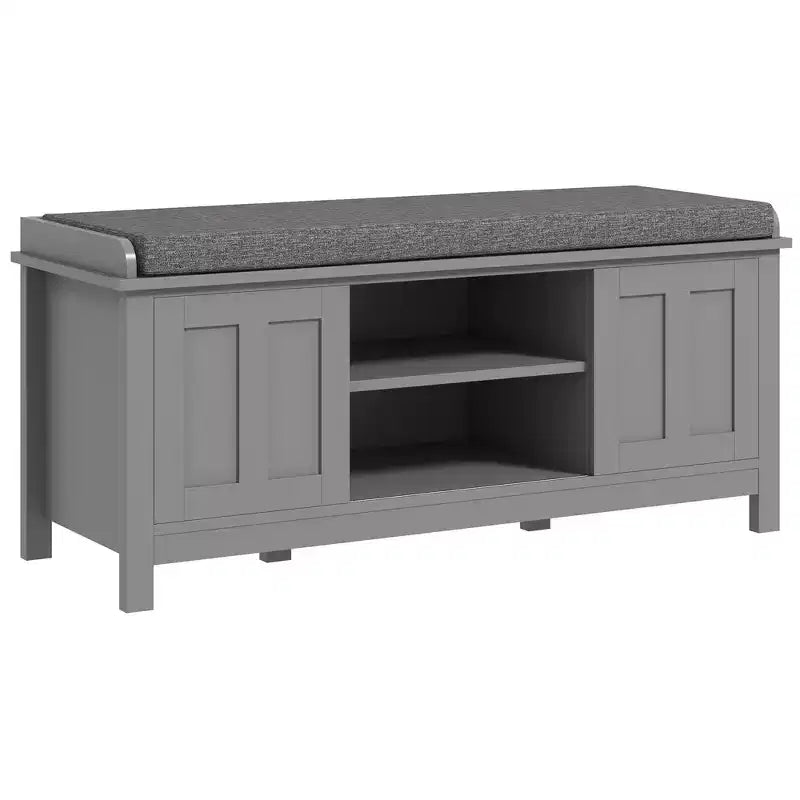 HOMCOM Entryway Shoe Bench Storage Ottoman with Adjustable Shelving, 6 Compartments, and Padded Seat