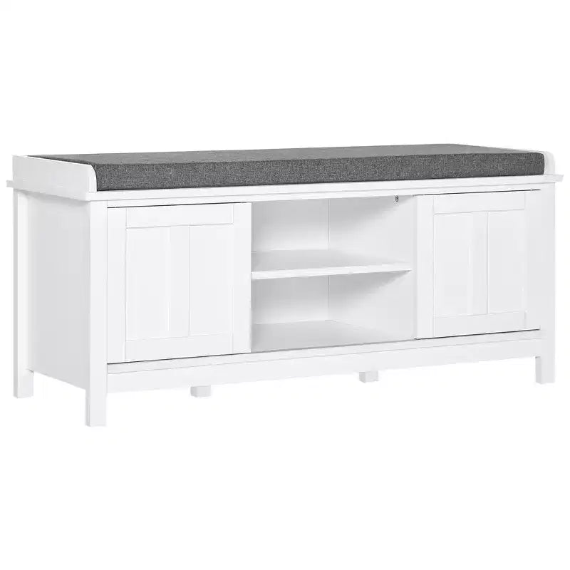 HOMCOM Entryway Shoe Bench Storage Ottoman with Adjustable Shelving, 6 Compartments, and Padded Seat